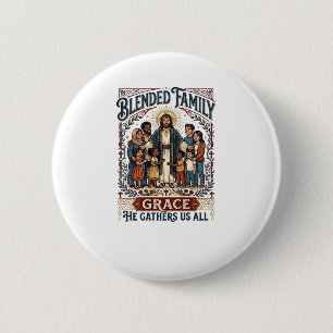 Jesus Gemengde Familie Stepfamily T-shirt Christel Ronde Button 5,7 Cm