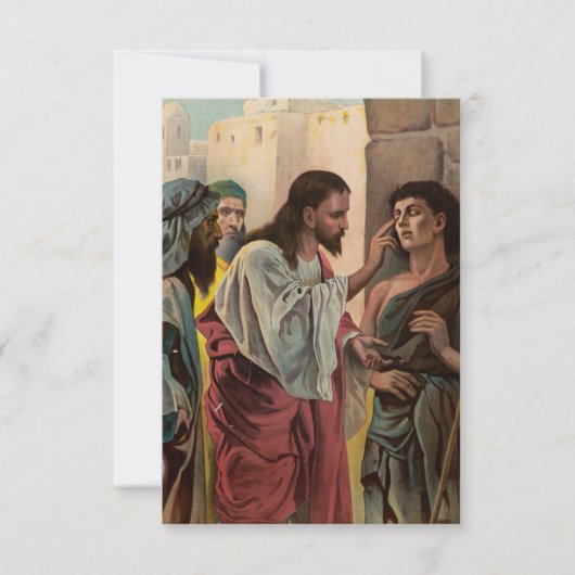 Jesus geneest de blinde Bijbelse Heilige kaart (Voorkant)