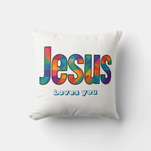 Jesus geometrisch patroon kussen