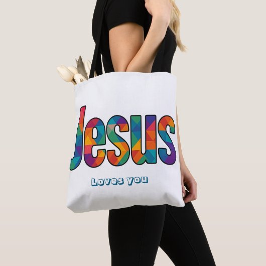 Jesus geometrisch patroon  tote bag (Dichtbij)