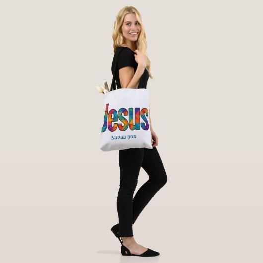Jesus geometrisch patroon tote bag (Op model)