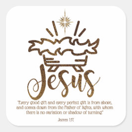 JESUS GIFT VAN BOVEN Kerststall Schriftuur Vierkante Sticker