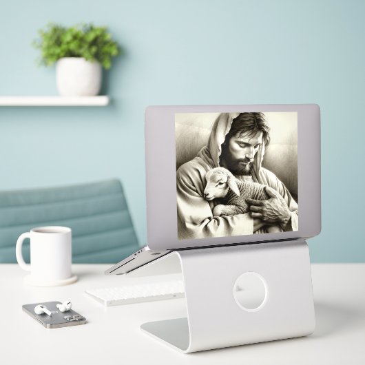 JESUS Goede Herder grote decal sticker (Laptop op bureau)