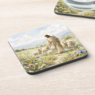 Jesus Goede Herder Waterverf Bloemenweide Bier Onderzetter