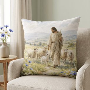 Jesus Goede Herder Wildbloem Aquarel Kussen