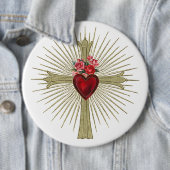 Jesus Gold Cross rood hart en rozen liefde Ronde Button 6,0 Cm (In situ)