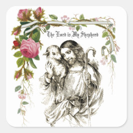 Jesus Good Shepherd Rozen Religieus Vierkante Sticker