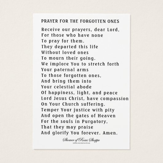 Jesus Good Shepherd Souls in purgatory Prayer Visitekaartje (Achterkant)
