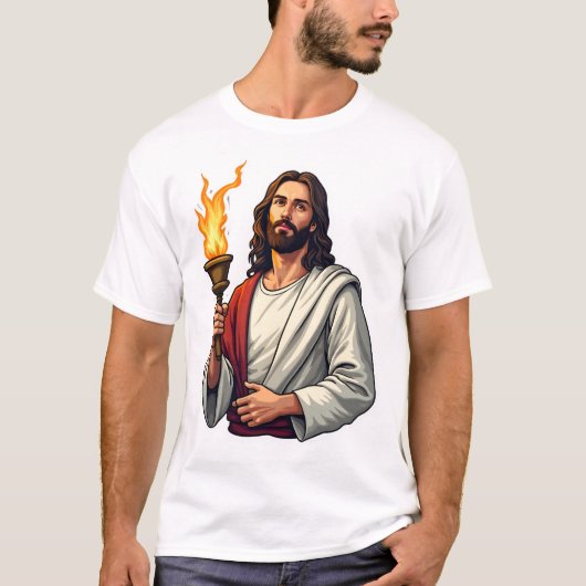 Jesus Gospel Fakkel Vintage Gravure T-shirt 2 (Voorkant)