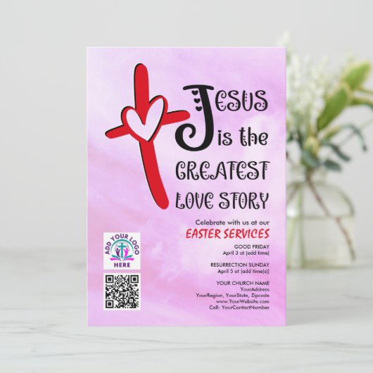 JESUS GREATEST LOVE STORY Logo QR Code EASTER Kaart (Staand voorkant)