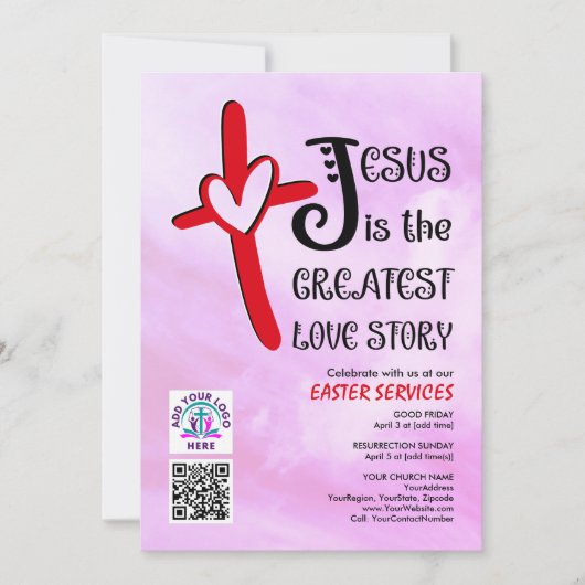 JESUS GROOTSTE LIEFDESVERHAAL Logo QR Code PASEN Kaart (Voorkant)