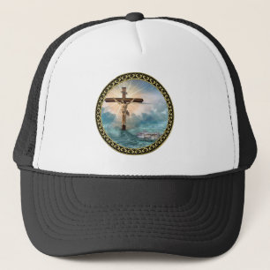 Jesus hangend aan een christelijk kruis. trucker pet