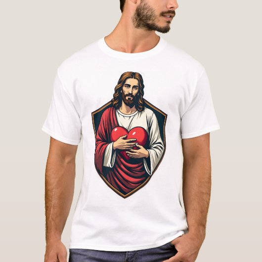 Jesus Hart Geschild Vintage Gravure Shirt (Voorkant)
