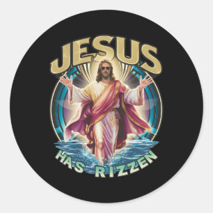 Jesus Has Rizzen Paaszondag Draag Ontwerp Funny F Ronde Sticker