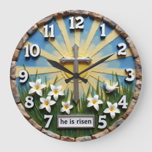 Jesus He Is Risen Sunburst Grote Klok (Voorkant)