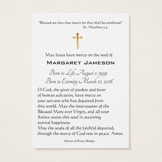 Jesus Heart Katholieke Funeral Memorial Heilige Ka Visitekaartje (Achterkant)