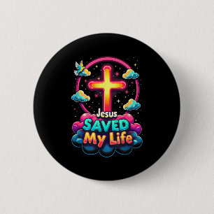 Jesus Heeft Mijn Leven Gered Kruis Christenen Bijb Ronde Button 5,7 Cm