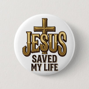 Jesus Heeft Mijn Leven Gered Kruis Vintage Ronde Button 5,7 Cm