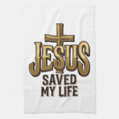 Jesus Heeft Mijn Leven Gered Kruis Vintage Theedoek (Verticaal)