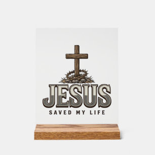Jesus heeft mijn leven gered Vintage gravure Chris Acryl Bord