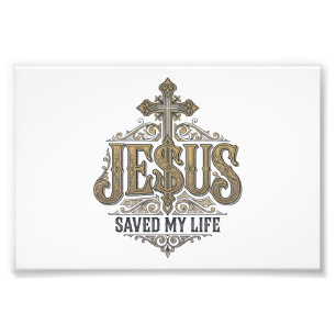 Jesus heeft mijn leven gered Vintage gravure Chris Foto Afdruk