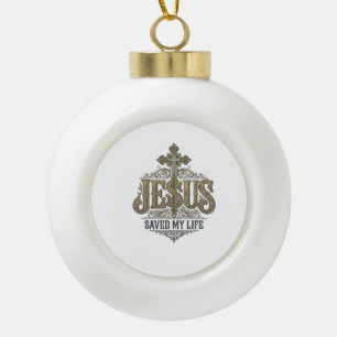 Jesus heeft mijn leven gered Vintage gravure Chris Keramische Bal Ornament