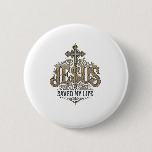 Jesus heeft mijn leven gered Vintage gravure Chris Ronde Button 5,7 Cm