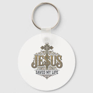Jesus heeft mijn leven gered Vintage gravure Chris Sleutelhanger
