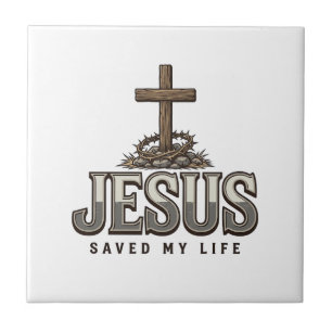 Jesus heeft mijn leven gered Vintage gravure Chris Tegeltje