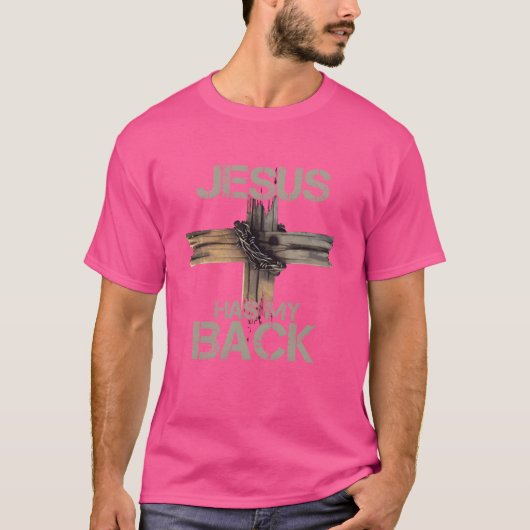 Jesus heeft mijn rug op achter vriend t-shirt (Voorkant)