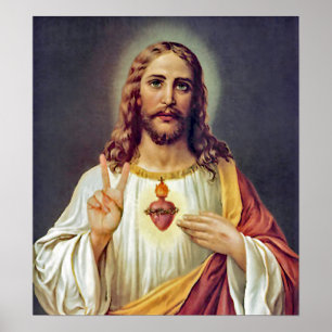 Jesus Heilig Hart Vredesteken Portret Poster
