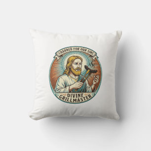 Jesus Helemaal Verbrand Zwart Hot Dog BBQ Humor_1 Kussen