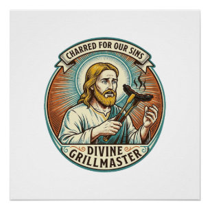 Jesus Helemaal Verbrand Zwart Hot Dog BBQ Humor_1 Perfect Poster