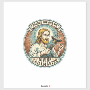 Jesus Helemaal Verbrand Zwart Hot Dog BBQ Humor_1 Sticker