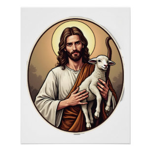 Jesus Herder Cirkel Vintage Gravure Shirt Perfect Poster