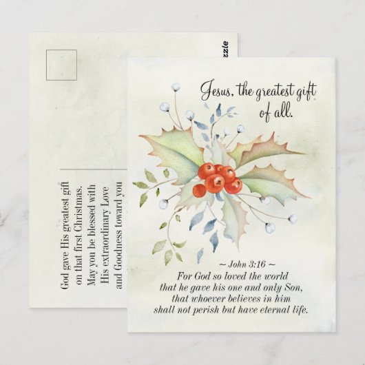 JESUS Het grootste cadeau van alle John 3:16 Kerst Briefkaart (Voorkant / Achterkant)