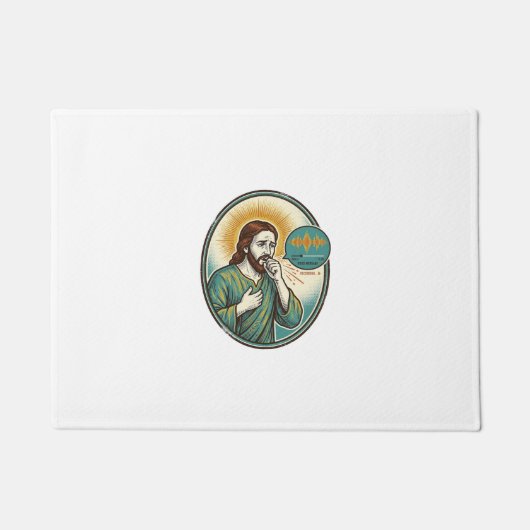 Jesus hoestend midden spraakbericht audiobericht s deurmat (Voorkant)