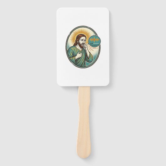 Jesus hoestend midden spraakbericht audiobericht s handwaaier (Voorkant)