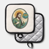 Jesus hoestend midden spraakbericht audiobericht s pannenlap (Voorkant / Achterkant)