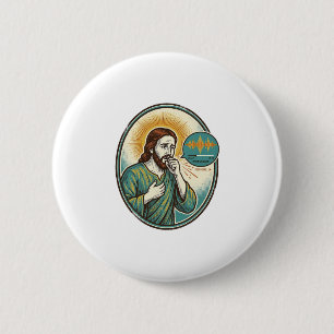 Jesus hoestend midden spraakbericht audiobericht s ronde button 5,7 cm