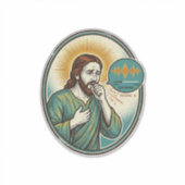 Jesus hoestend midden spraakbericht audiobericht s sticker (Voorkant)
