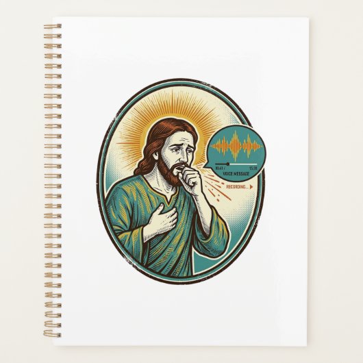 Jesus hoestend midden spraakbericht audiobericht t planner (Voorkant)