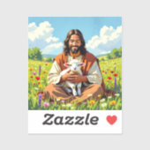 Jesus holding a Lamb | Religious Christian Sticker (Vel)