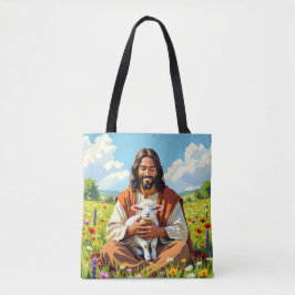 Jesus holding a Lamb | Religious Christian Tote Bag