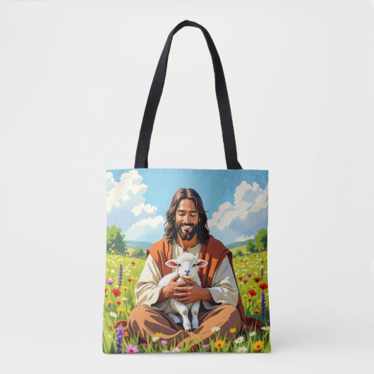 Jesus holding a Lamb | Religious Christian Tote Bag (Voorkant)
