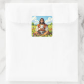 Jesus holding a Lamb | Religious Christian Vierkante Sticker (Tas)