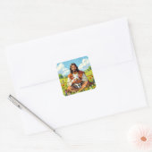Jesus holding a Lamb | Religious Christian Vierkante Sticker (Envelop)