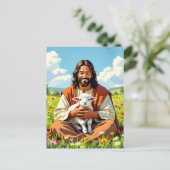 Jesus holding a Lamb | Religious Easter Briefkaart (Staand voorkant)