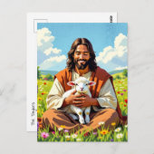 Jesus holding a Lamb | Religious Easter Briefkaart (Voorkant / Achterkant)