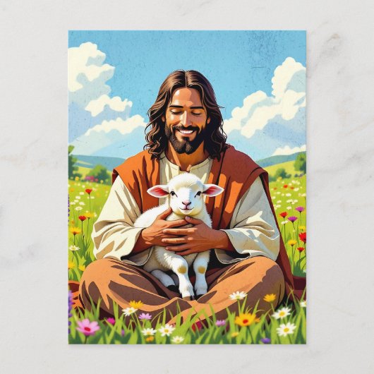 Jesus holding a Lamb | Religious Easter Briefkaart (Voorkant)